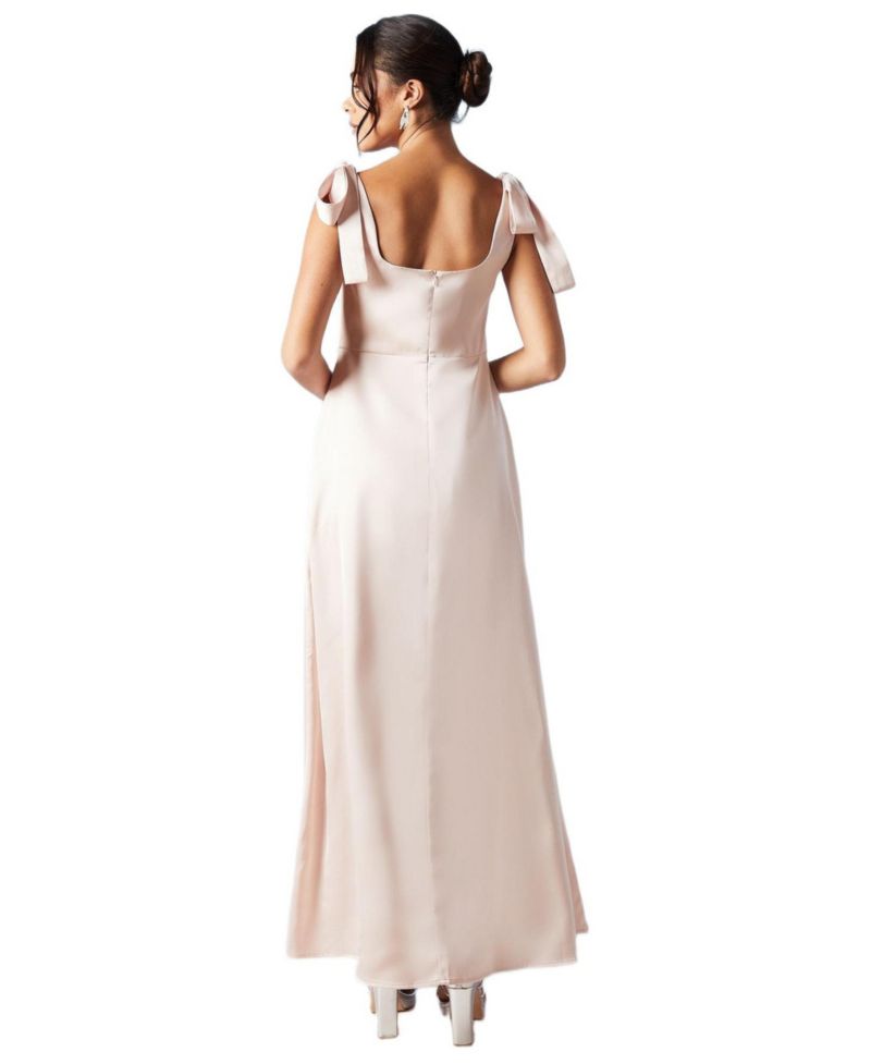 Women's Satin Midi Tie Shoulder Bridesmaid Dress