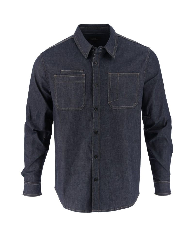 Men's Vintage Stretch Denim Long Sleeve Button Up Shirt