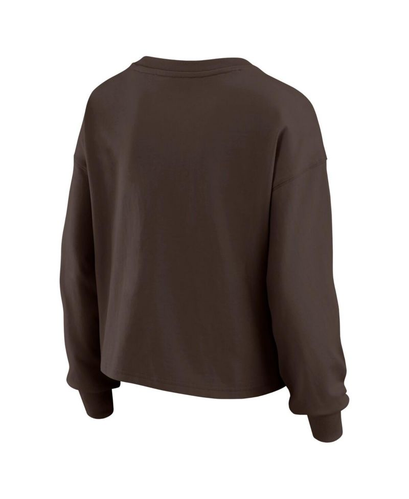 Women's 2-Piece Brown Cleveland Browns Heavy Rugby Jersey Long Sleeve T-Shirt and Shorts Lounge Set