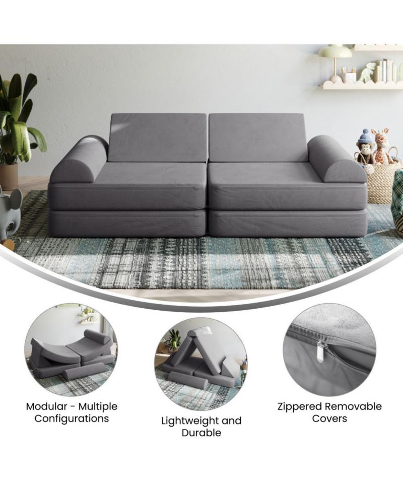 Conner Modular Play Couch For Kids With Convertible 6-Piece Design And Soft Foam Cushions