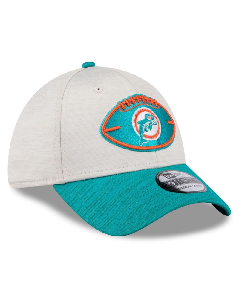 Men's Stone/Aqua Miami Dolphins 2024 Sideline Historic 39THIRTY Flex Hat