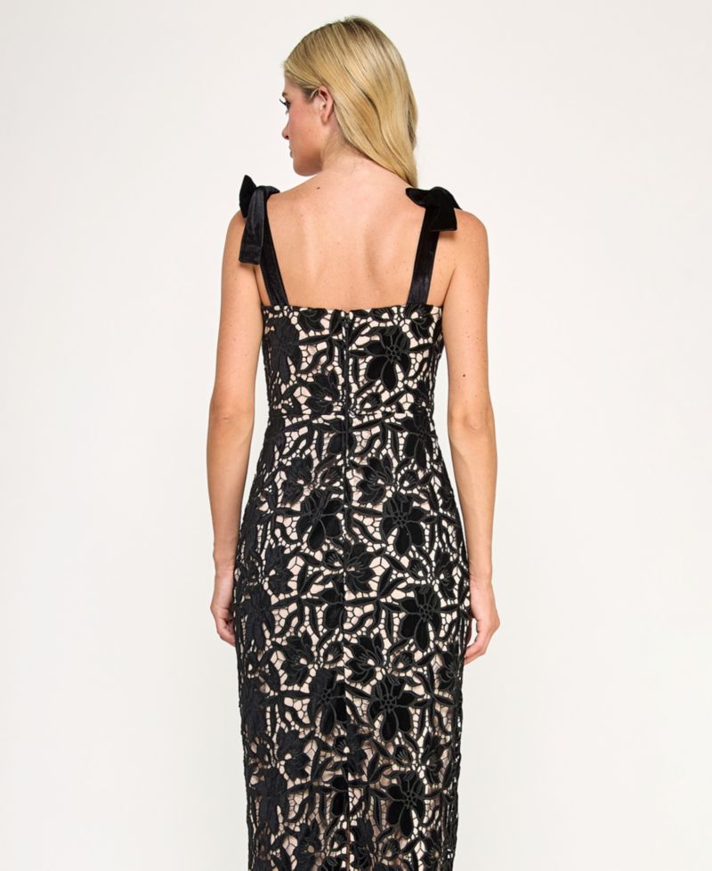 Juniors' Laser Cut Velvet Long Gown