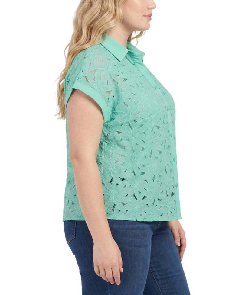 Plus Size Short-Sleeve Eyelet Top