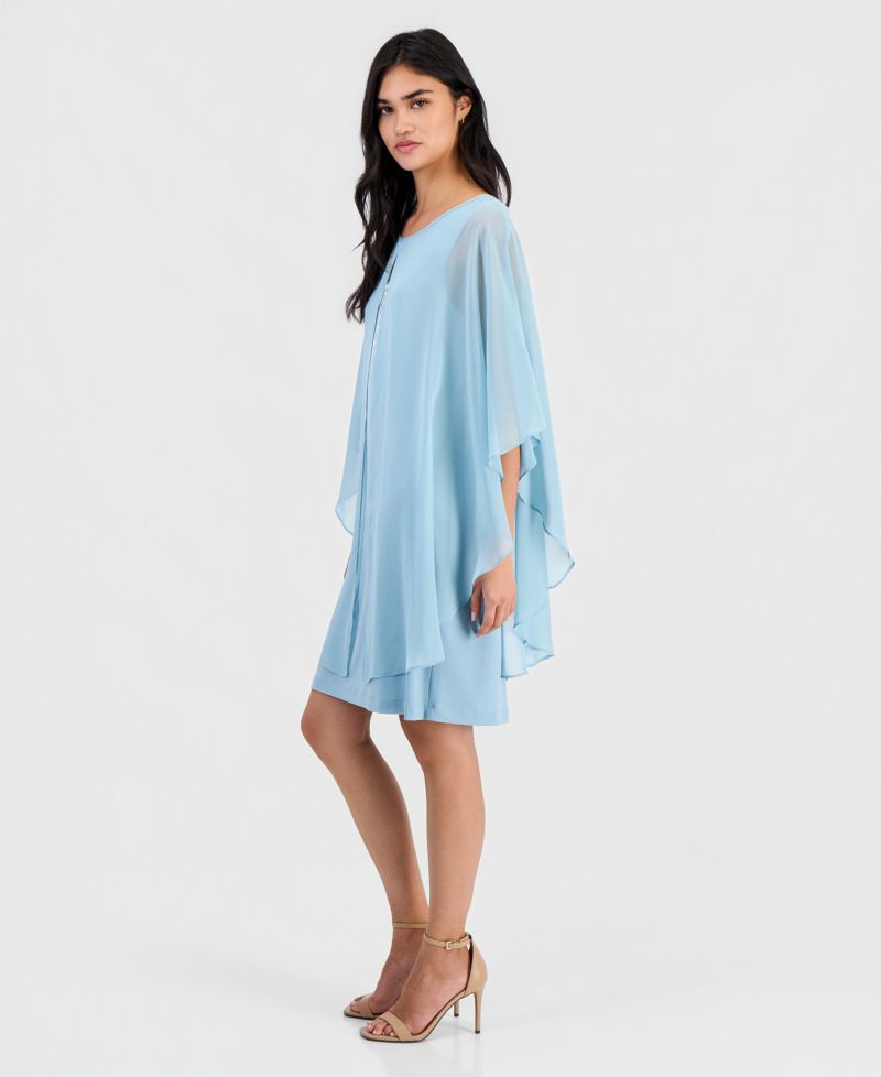 Petite Embellished Keyhole Chiffon Overlay Sheath Dress