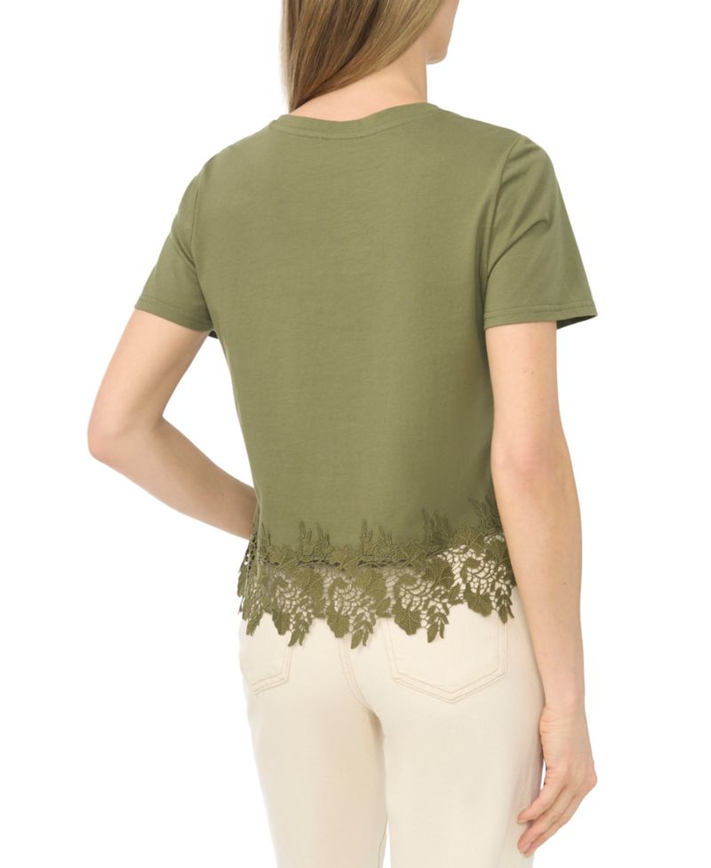 Women's Cropped Boxy Tee With Lace Trim T-Shirt