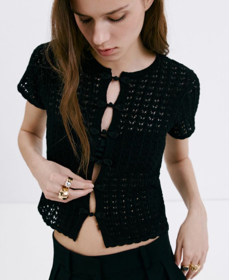 Women's Toggles Openwork Knit Cardigan