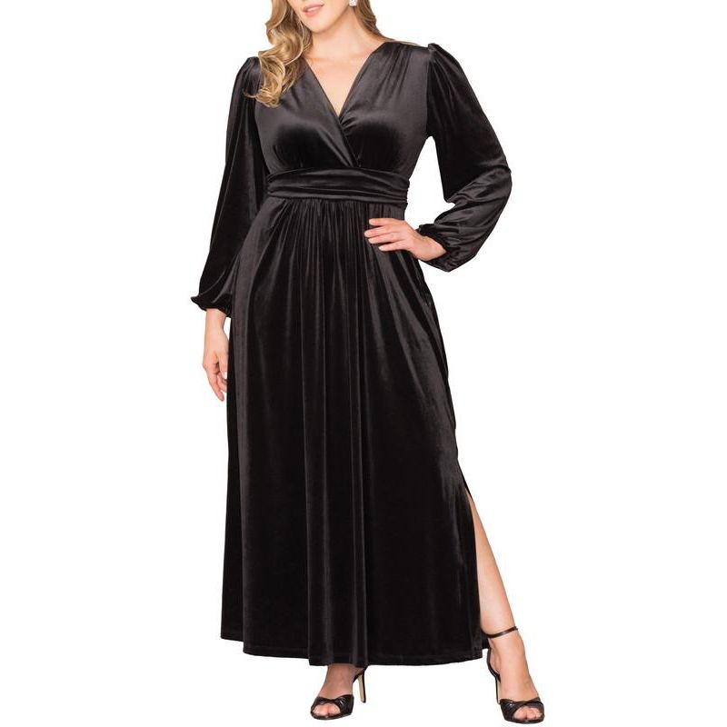Plus Size Vivienne Long Sleeve Velvet Evening Gown with Pockets