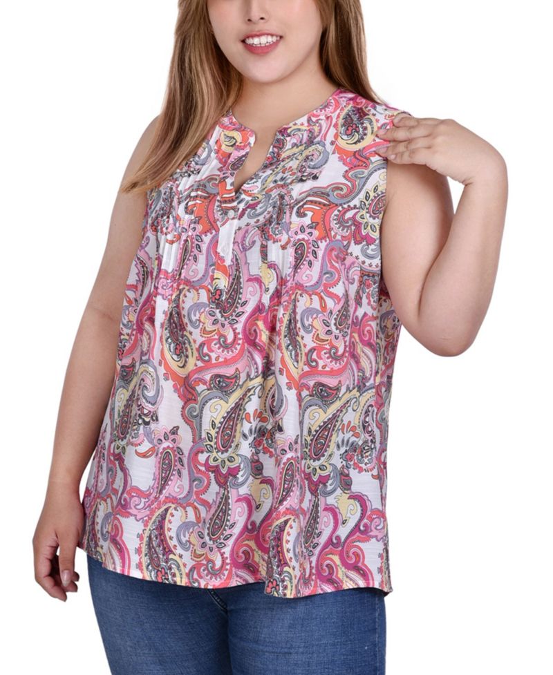 Plus Size Sleeveless Pintucked Blouse