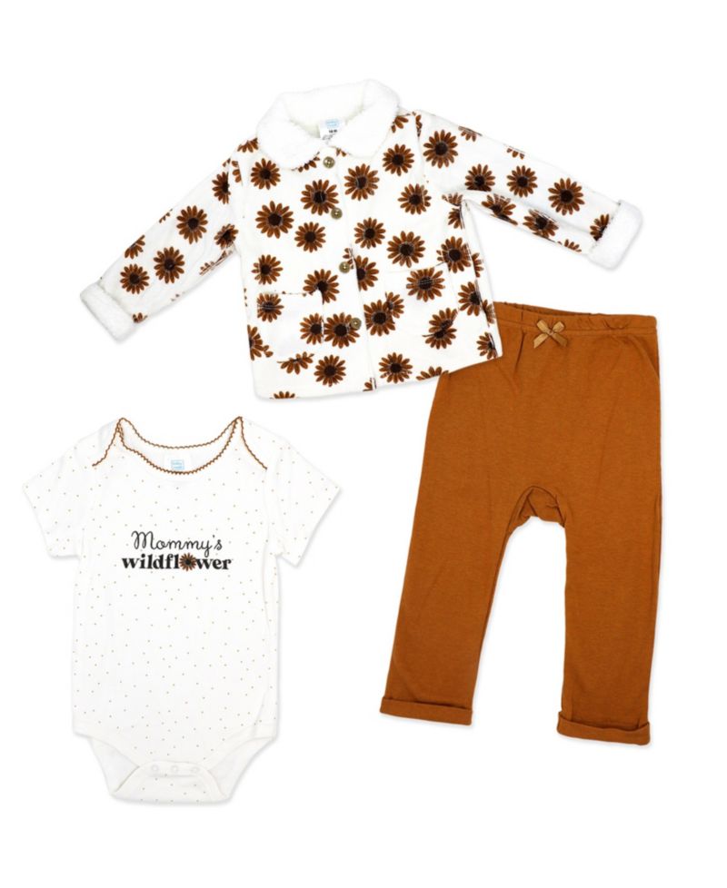 Baby Girls' Wildflower Short-Sleeve Bodysuit, Jacket and Pants, 3-Piece Set