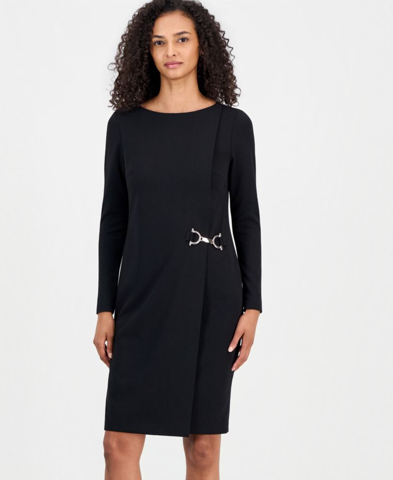 Petite Scoop-Neck Scuba Crepe Sheath Dress