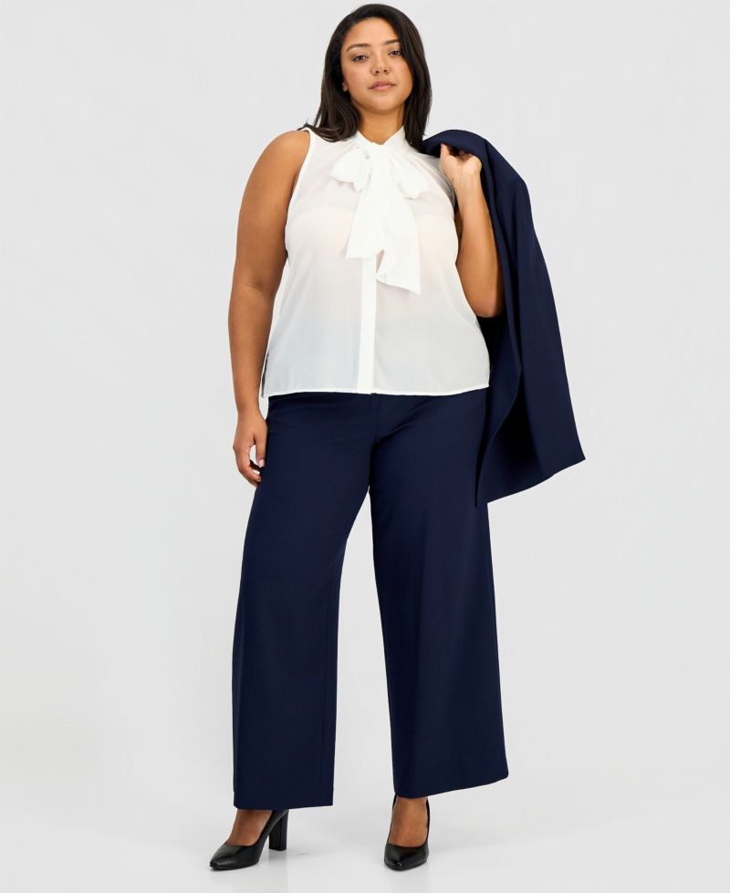 ASL Plus Size Sleeveless Ruffled Bow Blouse