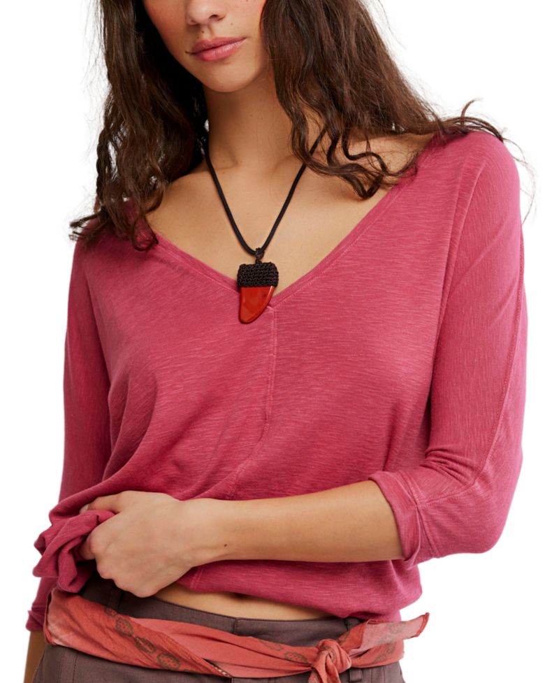 Women's High Line V-Neck 3/4-Length-Sleeve Cotton-Modal-Blend T-Shirt