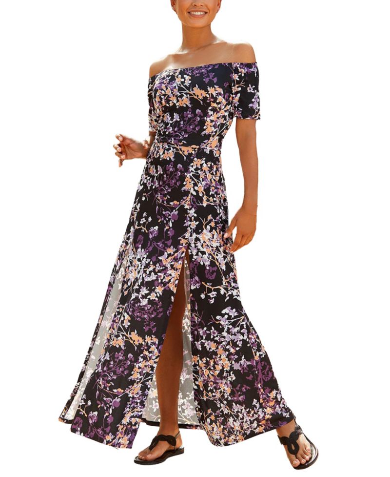 Women's Floral Print Off Shoulder Multiway Maxi Dress
