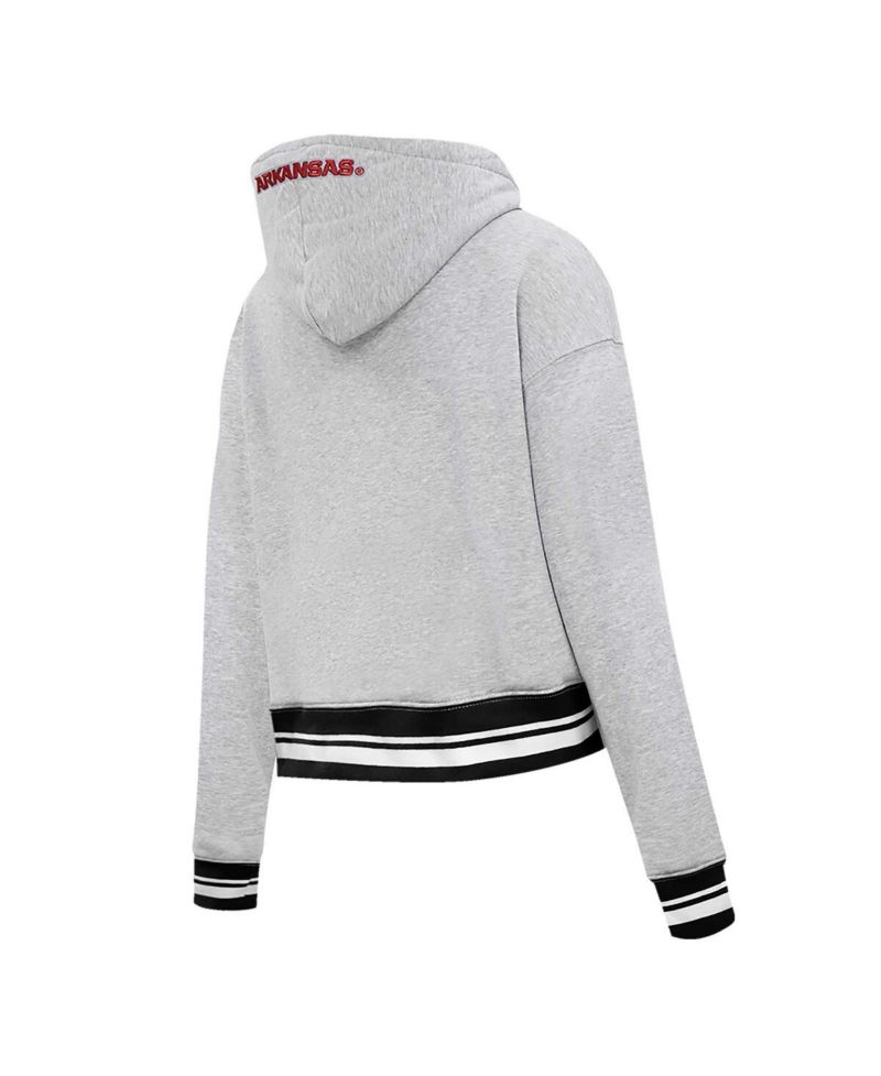 Women's Heather Gray Arkansas Razorbacks Script Tail Fleece Cropped Pullover Hoodie