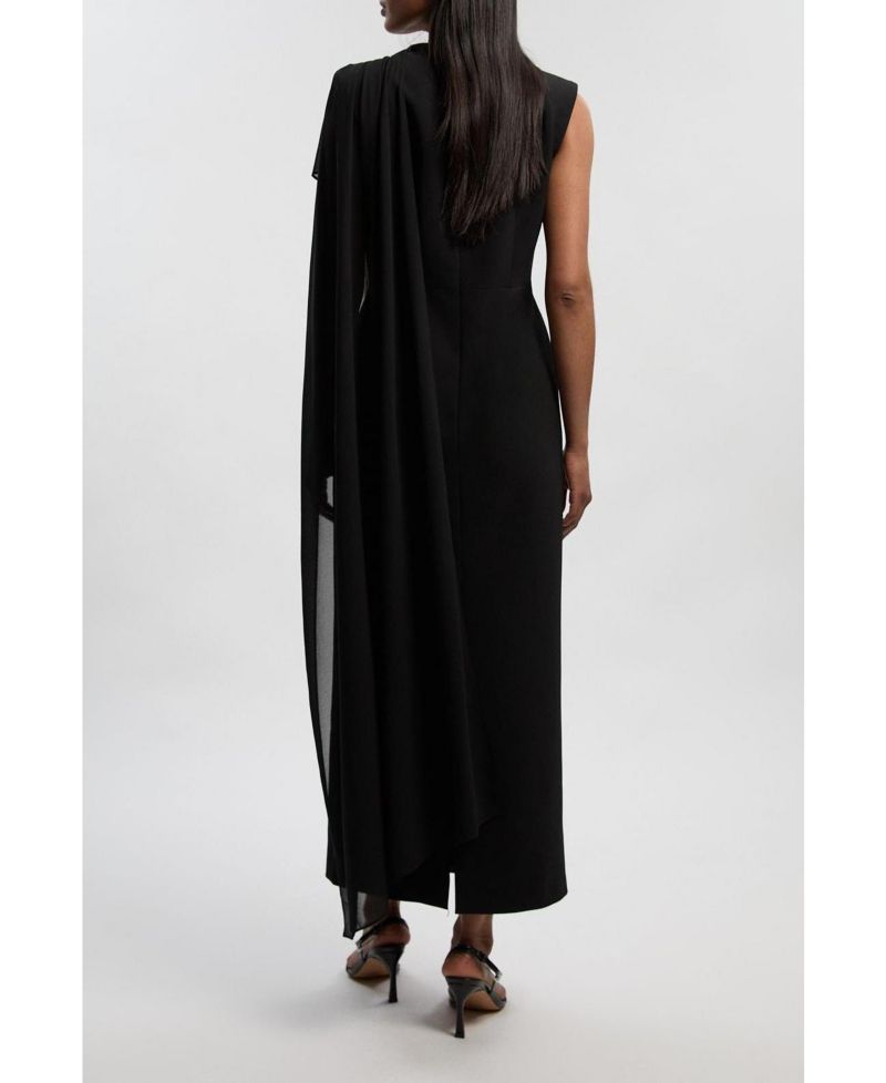 Women's Tailored Cape Drape Maxi Dress