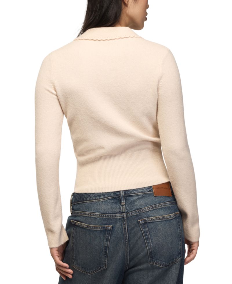 Women's Long Sleeve Peter Pan Collar Scalloped Cardigan
