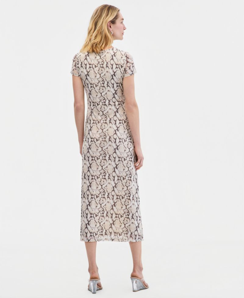 Women's Short-Sleeve Mesh Midi Dress