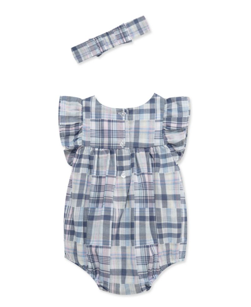 Baby Girls' Plaid Pattern 100% Cotton Bodysuit and Headband, 2-Piece Set