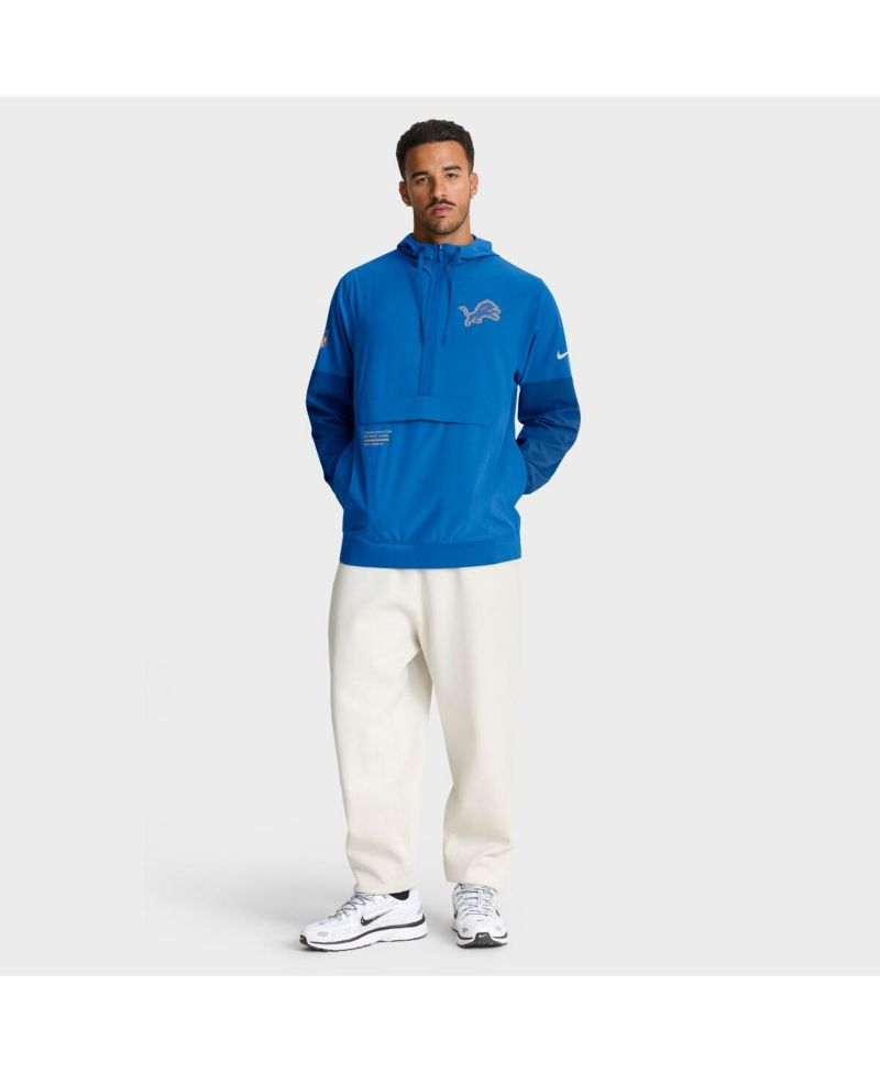 Men's Blue Detroit Lions Sideline Anorak Half-Zip Hoodie Jacket