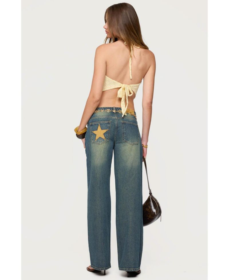 Women's Faux Suede Star Low Rise Jeans