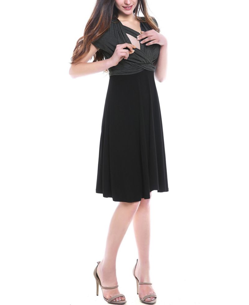Women's V-Neck Faux Wrap Nursing Dress