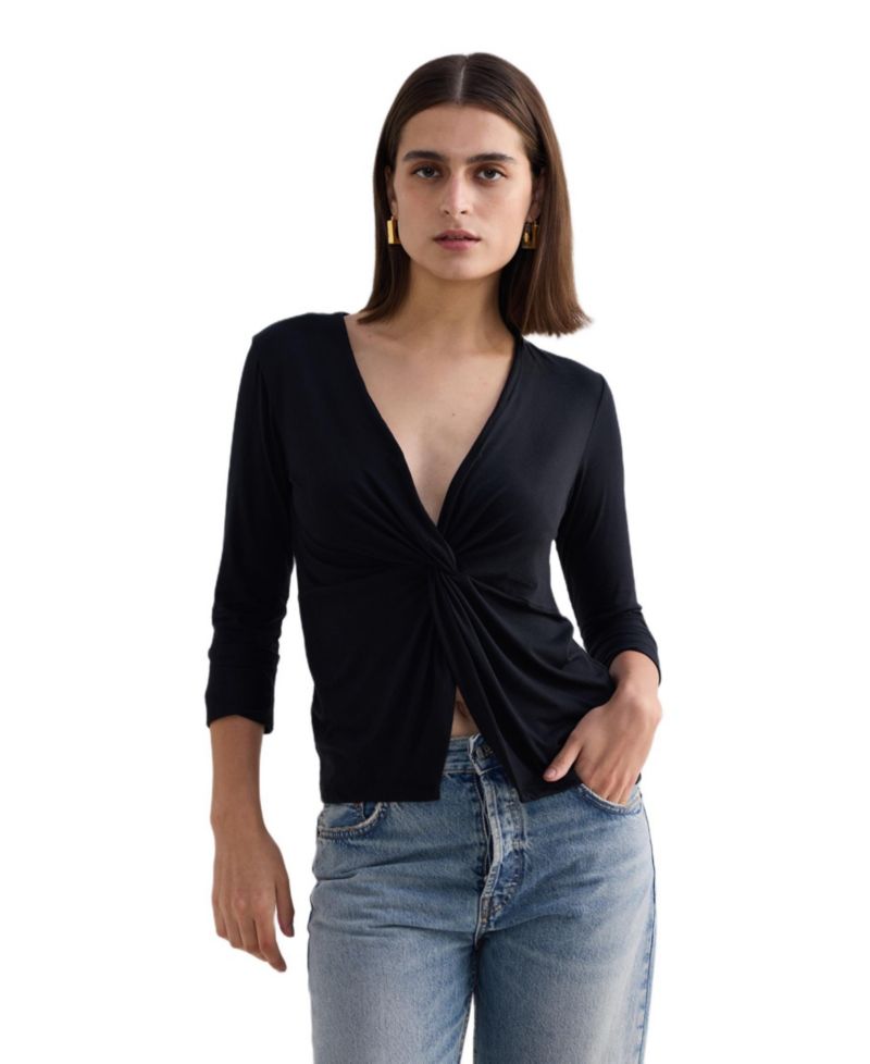 Women's Twist Front Knit Shirt in Black