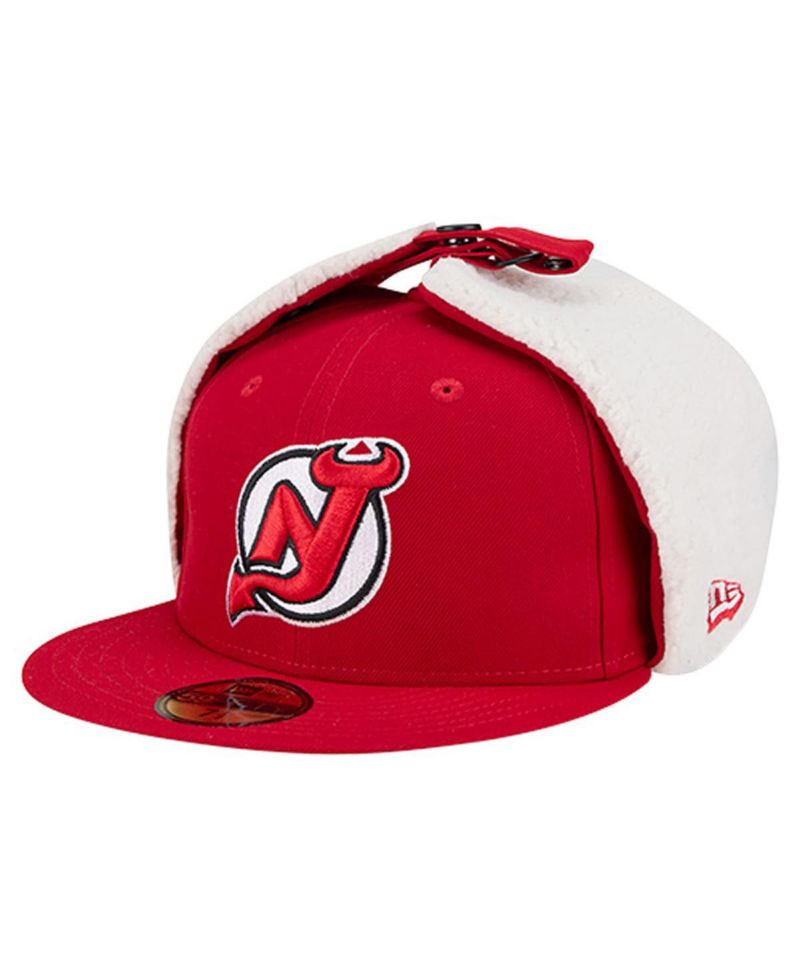 Men's Red New Jersey Devils Injection Dog Ear Classic Fitted Hat