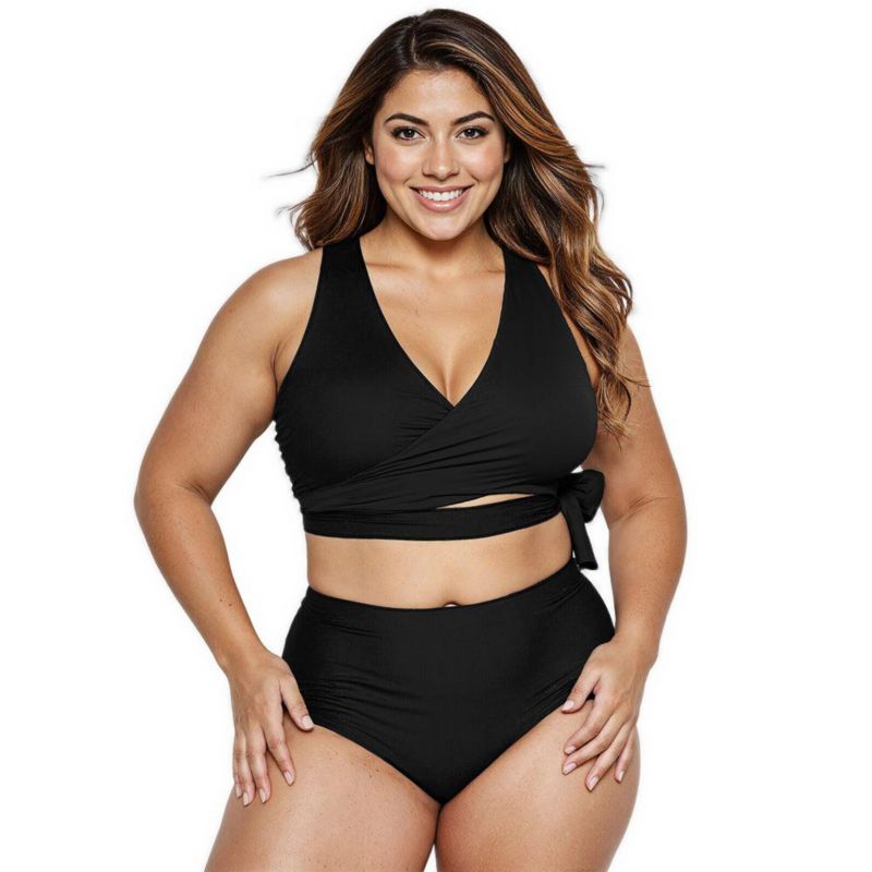 Plus Size Emery 2-Piece Wrap Style Swim Set With Reversible Top and High-Waisted Bottom
