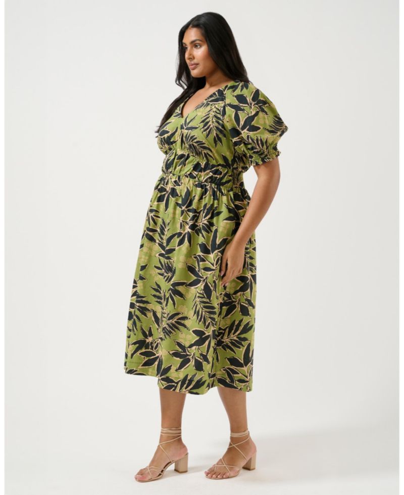 Women's Wildleaf Print Cotton Fit Flare Midi Dress