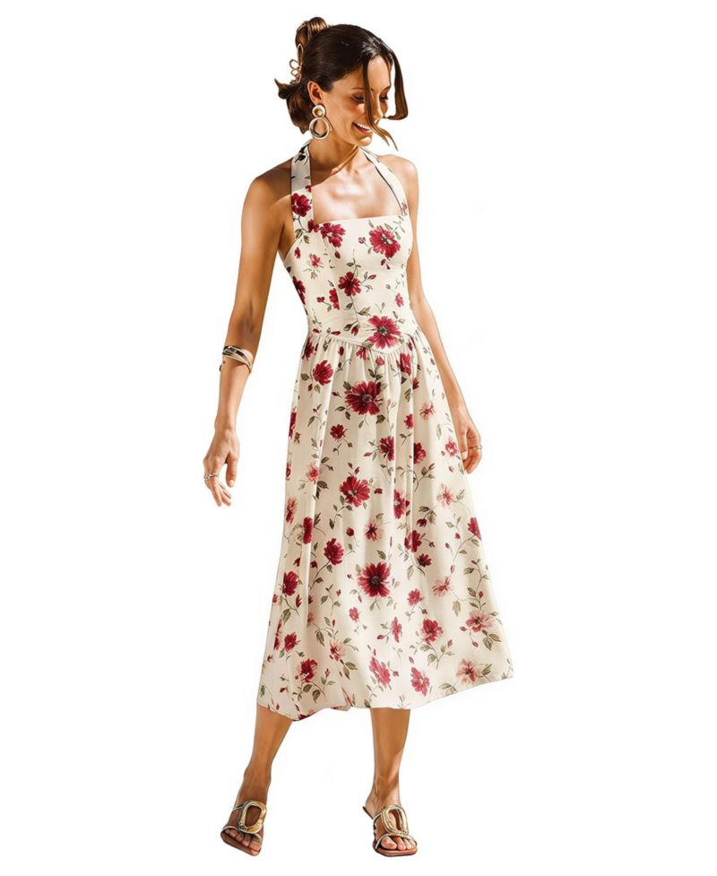Women's Party Time Floral Maxi Square-Neck Dress