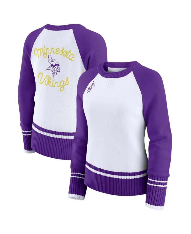 Women's White/Purple Minnesota Vikings Color Block Raglan Sweater