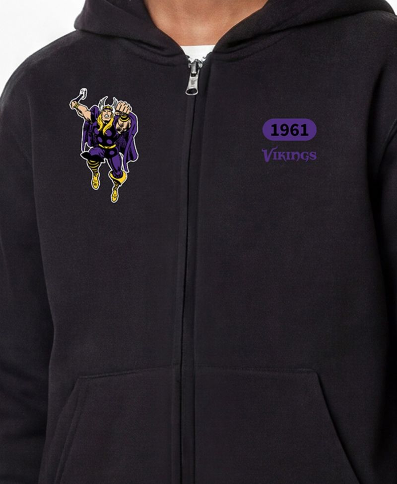 Big Boys and Girls Black Minnesota Vikings Disney X Champion Full-Zip Hoodie