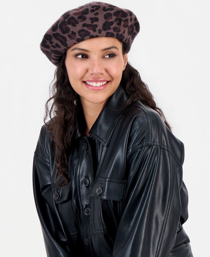 Leopard Print Wool-Blend Beret