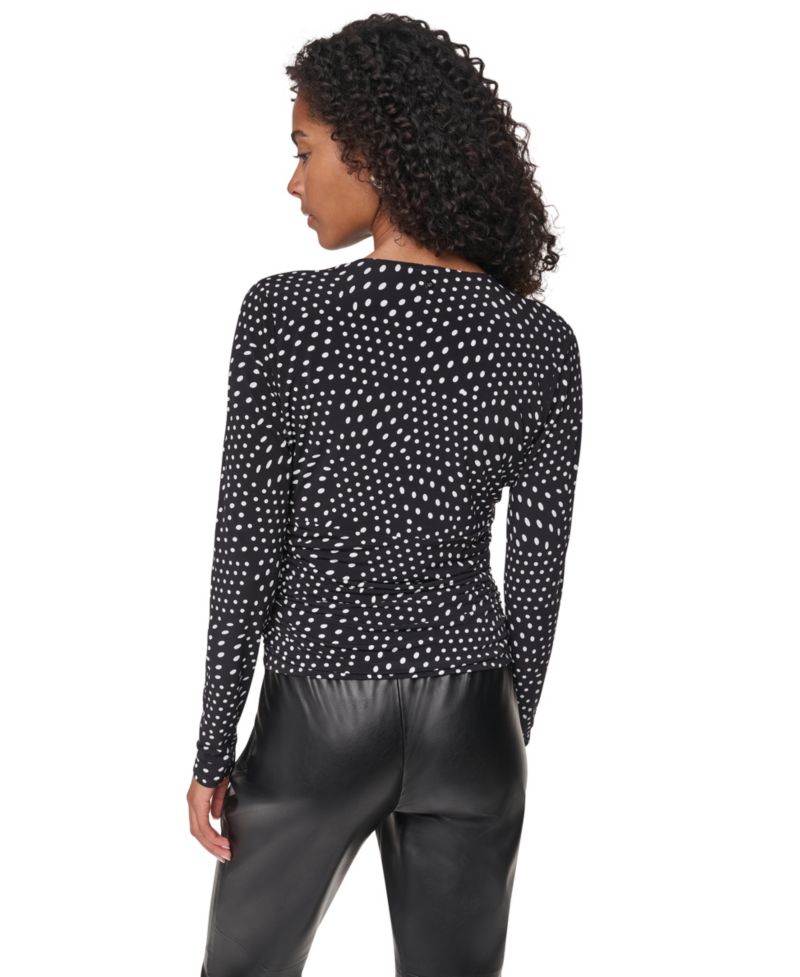 Women's Long-Sleeve Polka-Dot V-Neck Blouse