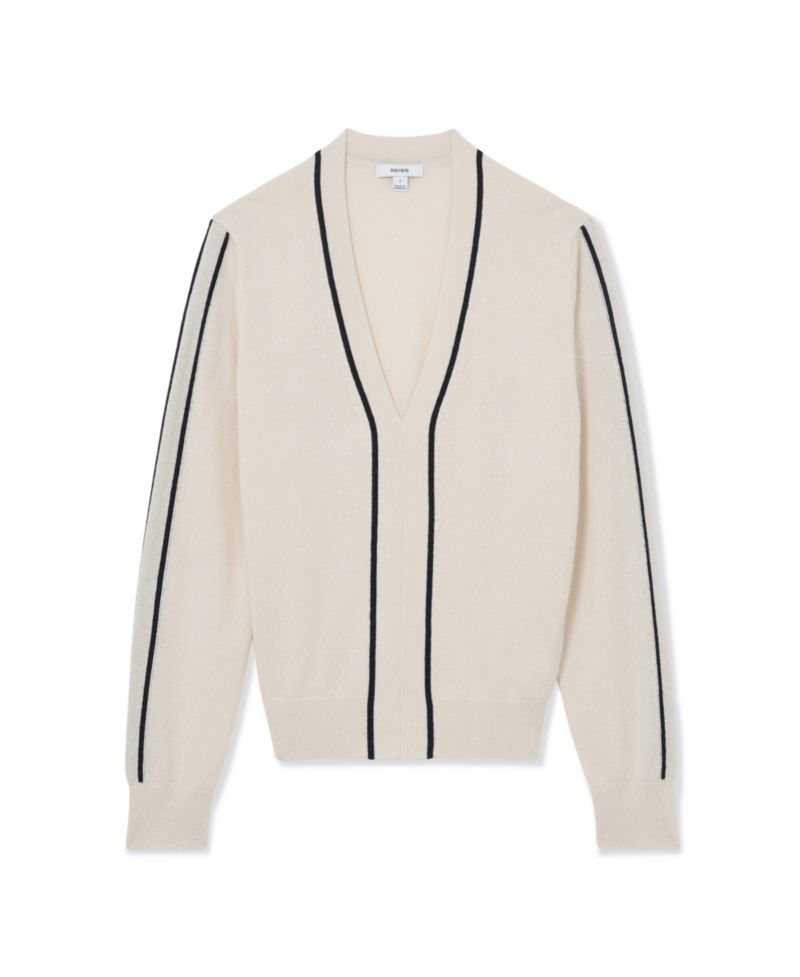 Women's Mila Wool-Blend with Cashmere V-Neck Stripe-Detail Sweater