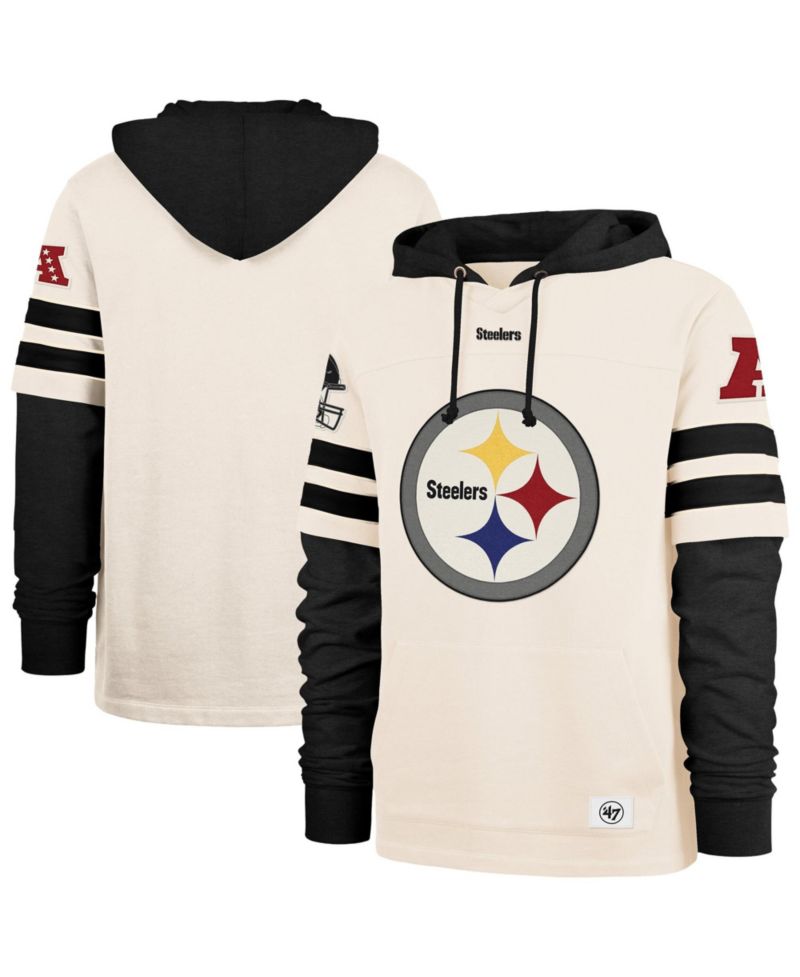 Men's '47 Cream Pittsburgh Steelers Split Zone Cornerback Duo Lacer Hoodie