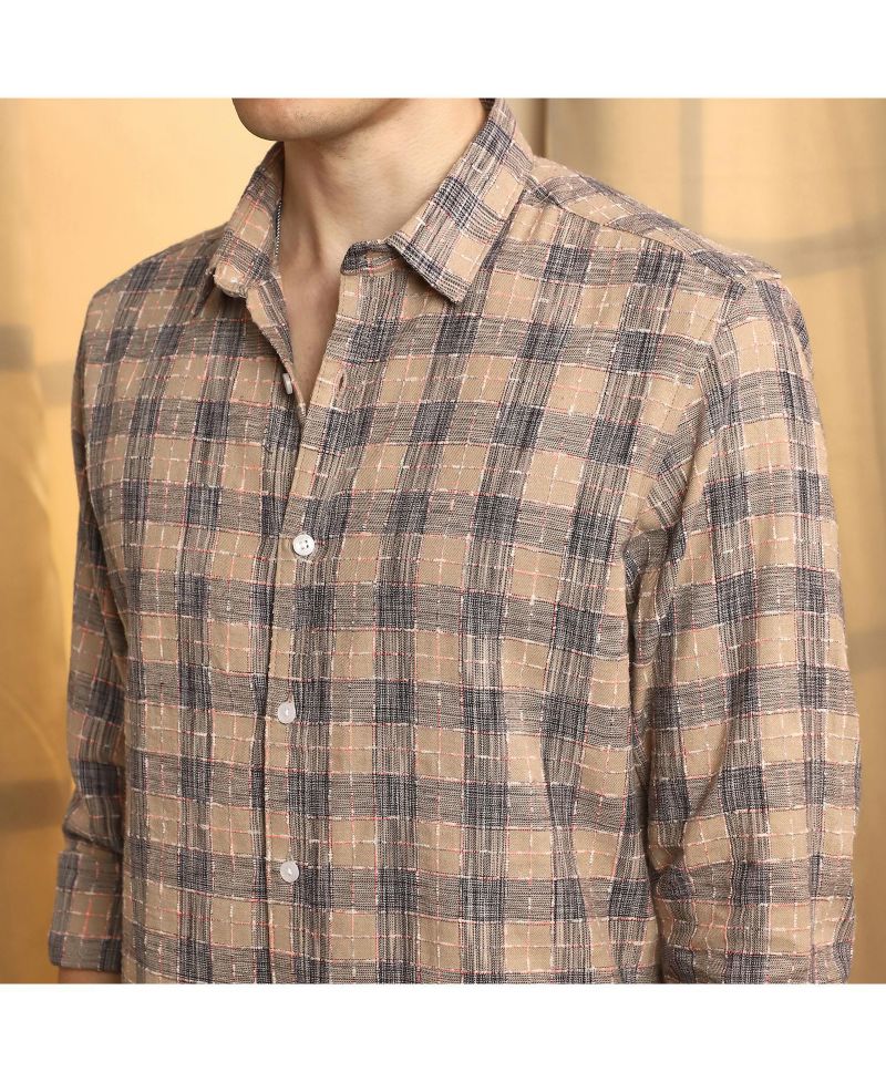 Men's Saltbox Beige Heathered-Buffalo Check Shirt