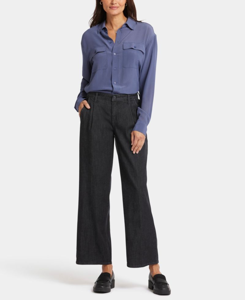 Women's Teresa Wide Leg Ankle Pleated Jeans