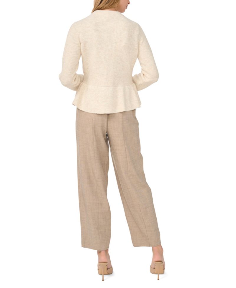 Women's Crewneck Long-Sleeve Peplum Cardigan
