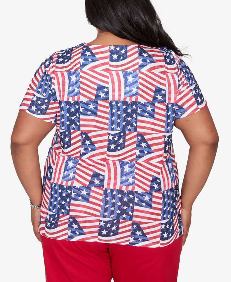 Plus Size Lady Liberty American Flag Patchwork T-Shirt