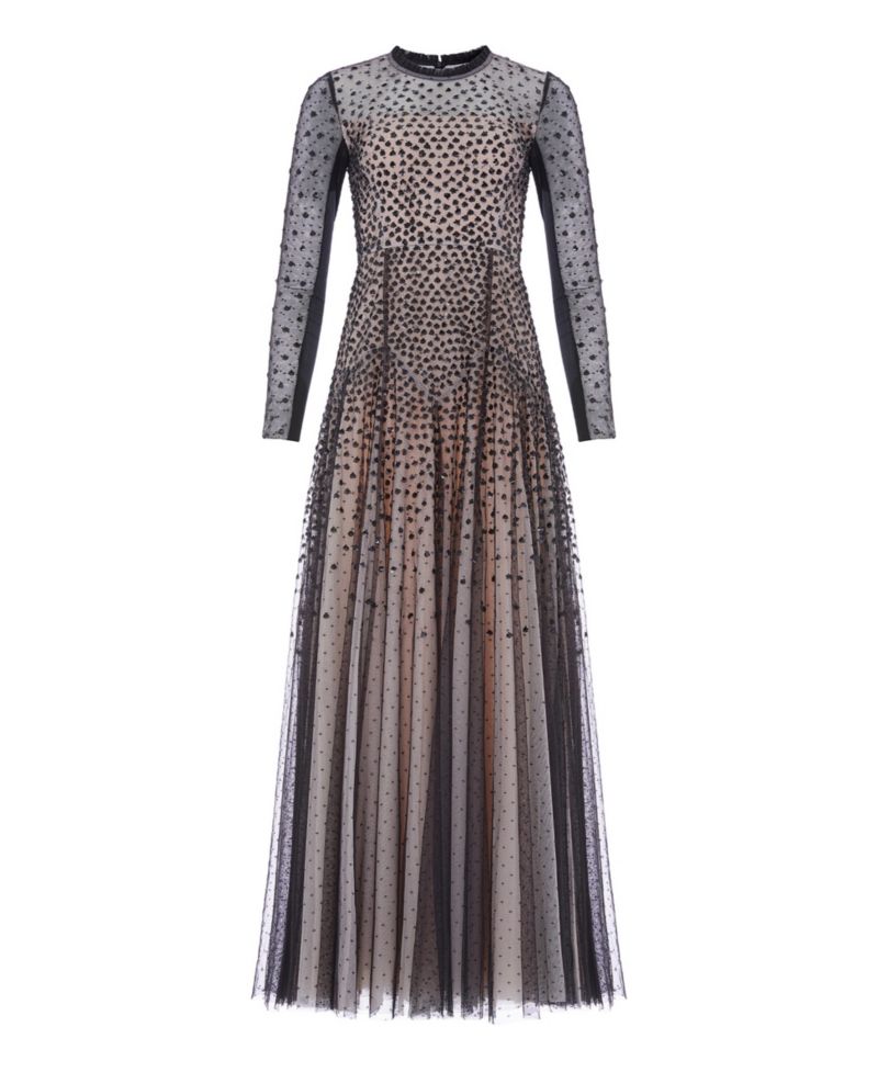 Women's Sequin Cascade Round Neck Gown