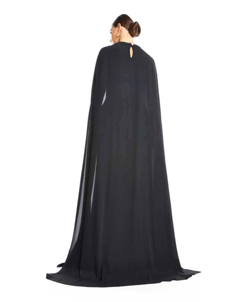 Women's Sequin Bustier Pleated Evening Gown with Detachable Cape