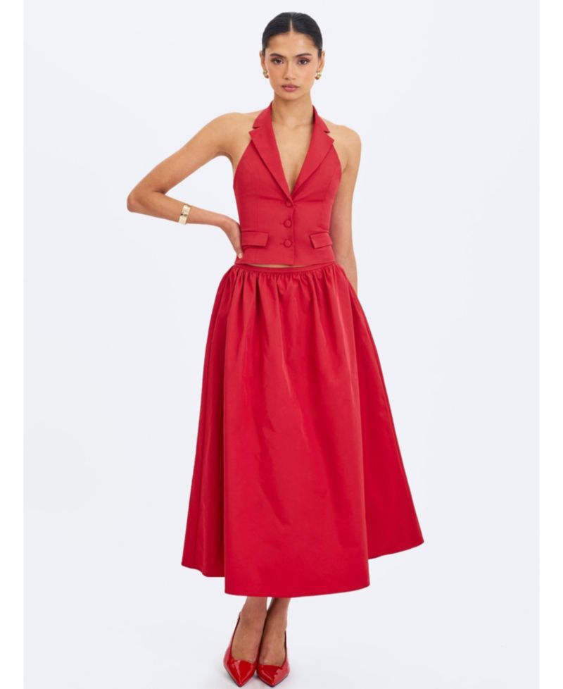 Women's Ursel Crimson Gathered A-Line Midi Skirt