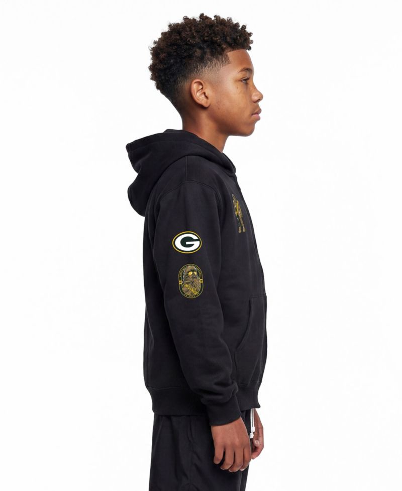 Big Boys and Girls Black Green Bay Packers Disney X Champion Full-Zip Hoodie