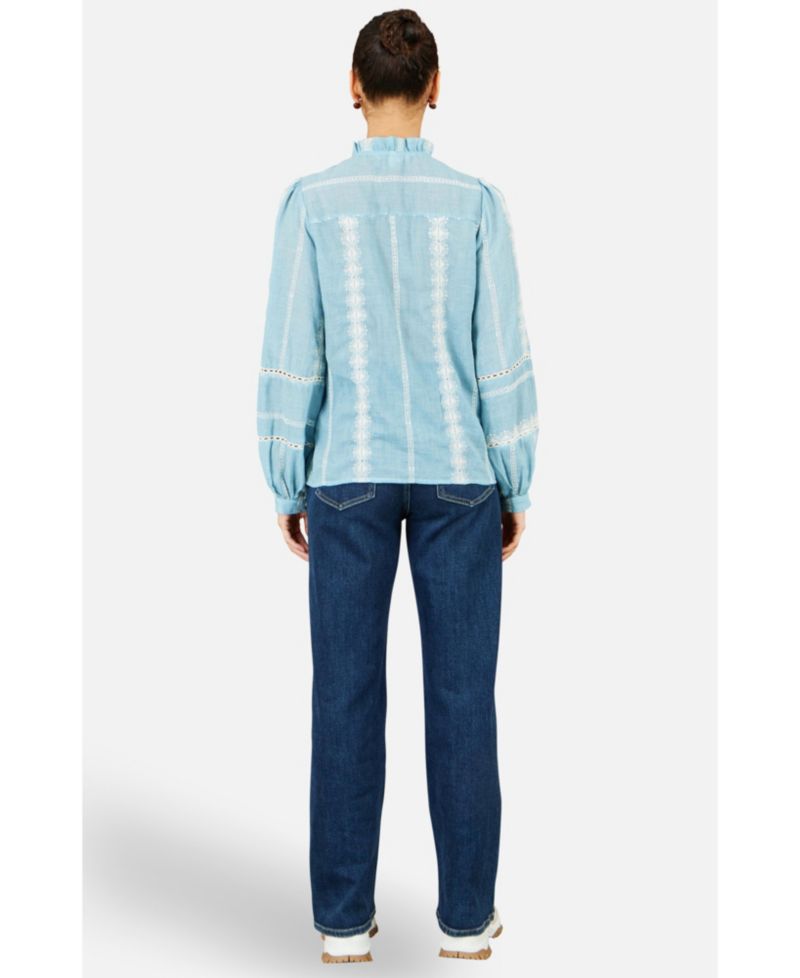 Women's Long-Sleeve Button-Up Mandarin Collar Blouse