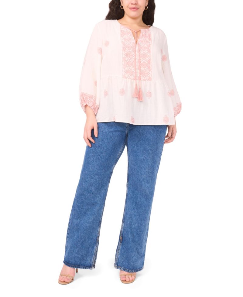 Plus Size Neck Tie Peasant Blouse