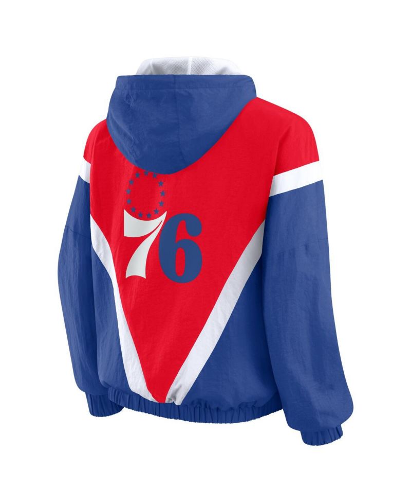 Women's Red/Royal Philadelphia 76ers Color Block Full-Zip Hoodie Windbreaker Jacket