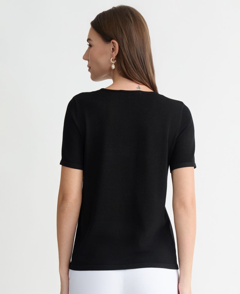 Petite V-Neck Short-Sleeve Sweater