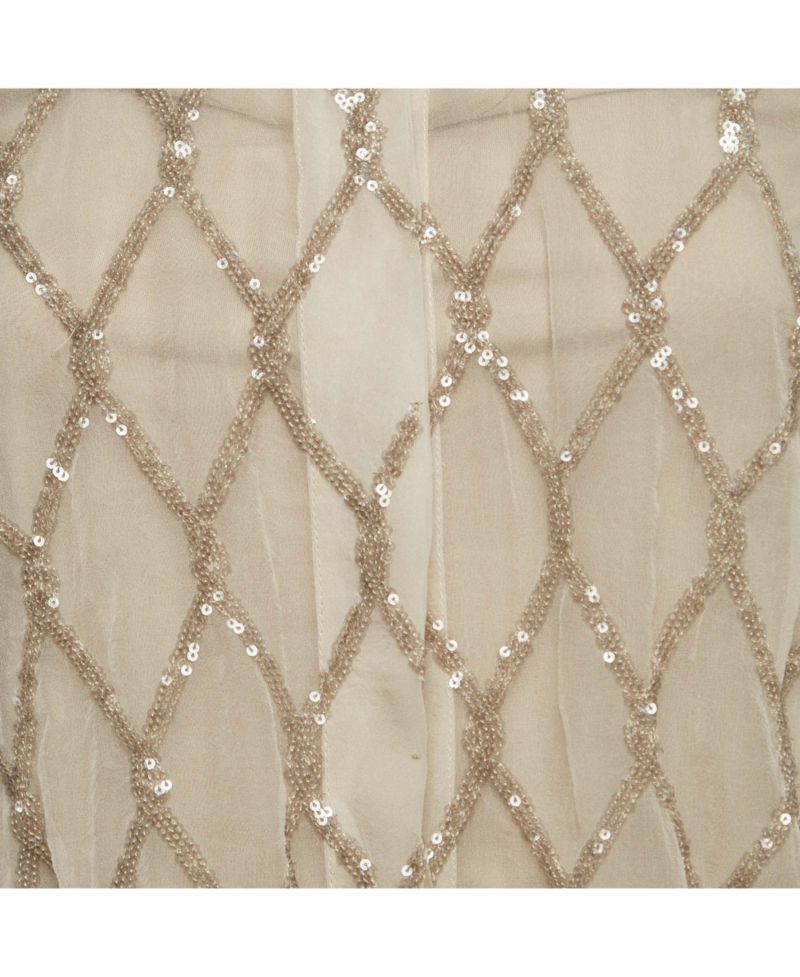 Women's Beige Argyle Sequined Silk Shirt
