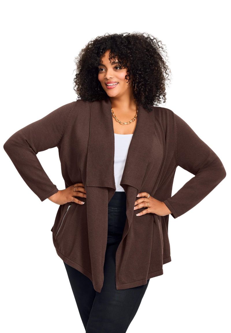 Women's Plus Size Cascade Cardigan Zipper Pocket